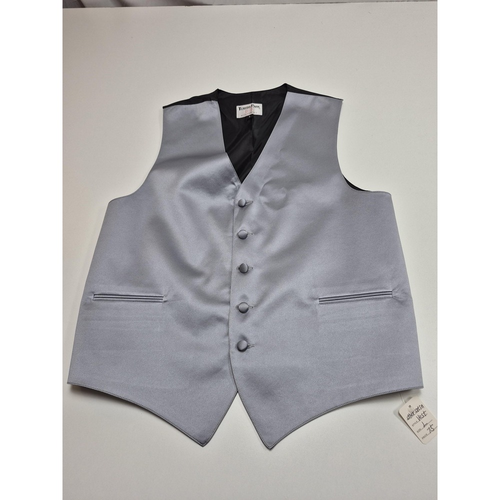 Tuxedo Park Vest Mens L Silver Polyester Satin Tuxedo Wedding Formal Prom USA